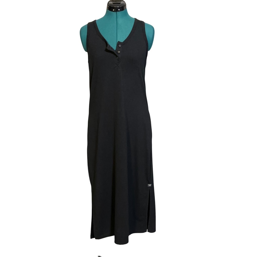 Toad&Co Piru Henley Midi Tank Dress‎ Black Sleeveless Hemp Blend T1782202 Small